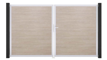 planeo Gardence Simply - Porte PVC DIN droite 2 vantaux Sheffield Oak avec cadre aluminium argenté