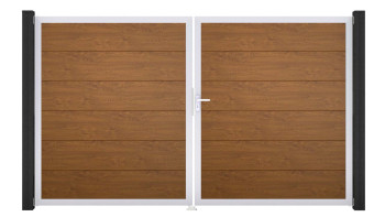 planeo Gardence Simply - Porte PVC DIN droite 2 vantaux Golden Oak avec cadre aluminium argenté