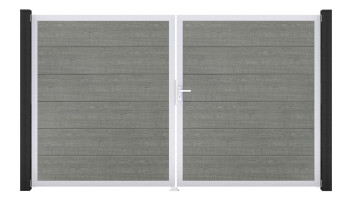 planeo Gardence Simply - Porte PVC DIN droite 2 vantaux Grey Ash Cut avec cadre en aluminium argenté