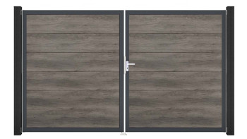 planeo Gardence Simply - Porte PVC DIN droite 2 vantaux Monument Oak avec cadre alu Anthracite