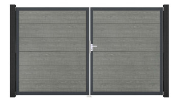 planeo Gardence Simply - Porte PVC DIN droite 2 vantaux Grey Ash Cut avec cadre en aluminium Anthracite