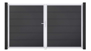 planeo Gardence Simply - Porte PVC DIN gauche 2 vantaux Anthracite avec cadre en aluminium argenté