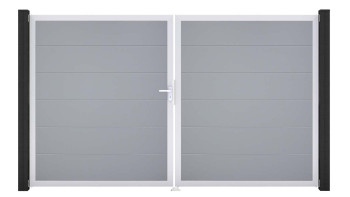 planeo Gardence Simply - Porte PVC DIN gauche 2 vantaux gris argenté avec cadre aluminium argenté