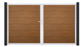 planeo Gardence Simply - Porte PVC DIN gauche 2 vantaux Golden Oak avec cadre en aluminium argenté