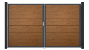 planeo Gardence Simply - Porte PVC DIN gauche 2 vantaux Golden Oak avec cadre alu Anthracite