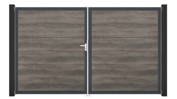 planeo Gardence Simply - Porte PVC DIN gauche 2 vantaux Monument Oak avec cadre alu Anthracite