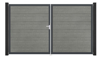 planeo Gardence Simply - Porte PVC DIN gauche 2 vantaux Grey Ash Cut avec cadre en aluminium Anthracite