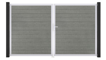 planeo Gardence Simply Small - Porte en PVC - DIN droite 2 vantaux Grey Ash Cut avec cadre en aluminium argenté | EV1 300 x 180 cm
