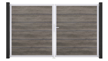 planeo Gardence Simply Premium - Porte PVC - DIN droite 2 vantaux Monument Oak avec cadre aluminium argent | EV1 300 x 180 cm