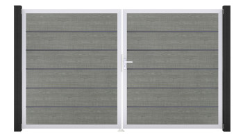 planeo Gardence Simply Premium - Porte en PVC - DIN droite 2 vantaux Grey Ash Cut avec cadre en aluminium argenté | EV1 300 x 180 cm