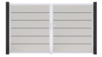 planeo Gardence Simply Premium - Porte PVC - DIN droite 2 vantaux blanc avec cadre alu argent | EV1 300 x 180 cm