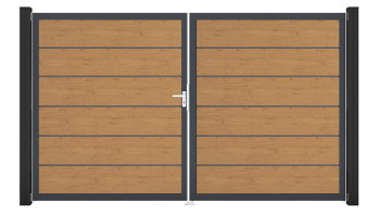 planeo Gardence Simply Premium - Porte PVC - DIN gauche 2 vantaux Chêne cendré naturel avec cadre alu anthracite | DB703 300 x 180 cm