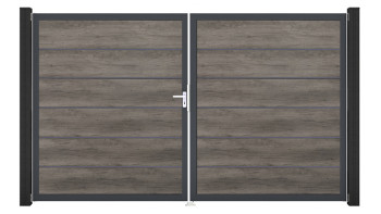planeo Gardence Simply Premium - Porte PVC - DIN gauche 2 vantaux Monument Oak avec cadre alu anthracite | DB703 300 x 180 cm