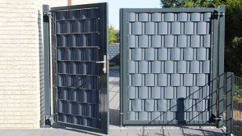 planeo Porte universelle lourde 2 vantaux asymétriques anthracite poteaux de porte inclus