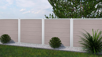 planeo Gardence Guard - Clôture composite Carré Bi-Color Sable avec cadre aluminium argent