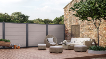 planeo Gardence Guard - Clôture composite Carré Bi-Color Sable avec cadre en aluminium Anthracite