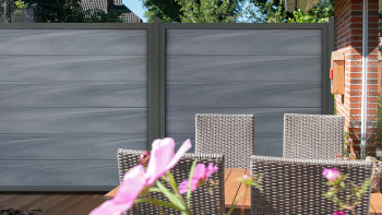 planeo Gardence Guard - Clôture composite Carré gris pierre avec cadre aluminium Anthracite