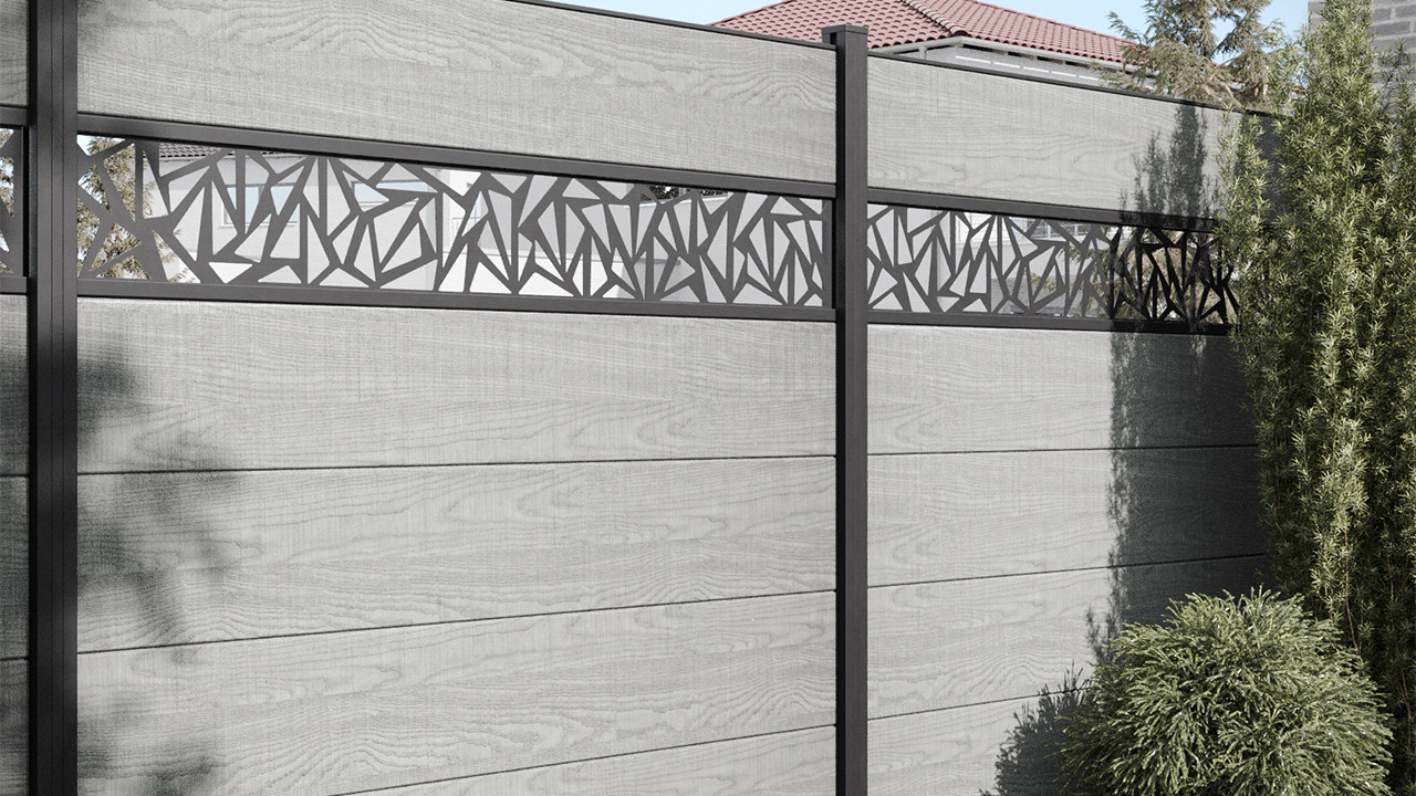 recinzione a innesto planeo Gardence in PVC - Ash Grey incl. inserto design  a scelta 180 x 180 cm - Recinzioni giardino