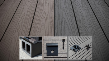 planeo CoEXWood WPC decking set completo di tavole massicce - cemento grigio/testurizzato