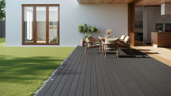 planeo LineWood WPC decking board solid - grigio scuro 3m scanalato/scanalato