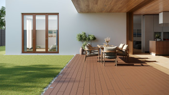 planeo LightWood WPC decking set completo tavola a camera cava - marrone chiaro scanalato/scanalato