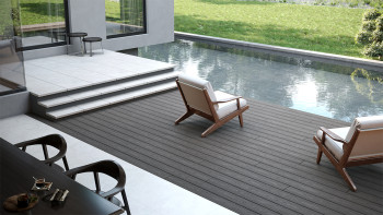 planeo CoEXWood WPC decking set completo di tavole massicce - cemento grigio/testurizzato