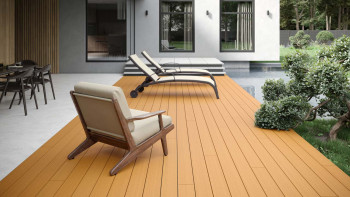 pannello per decking WPC planeo - camera cava marrone chiaro - scanalato/liscio