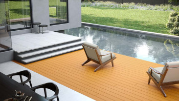 pannello per decking WPC planeo - camera cava marrone chiaro - scanalato/liscio