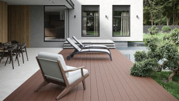 pannello per decking WPC planeo - camera cava rosso-marrone - scanalato/liscio