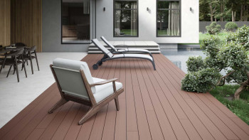 pannello per decking WPC planeo - camera cava rosso-marrone - scanalato/liscio