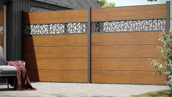 planeo Gardence Simply - Recinzione in PVC ad innesto Quadrata Quercia dorata