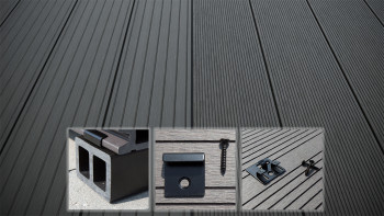 planeo LightWood WPC decking set completo tavole a camera cava - grigio scuro scanalato/scanalato