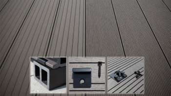 planeo LightWood WPC decking set completo tavole a camera cava - grigio chiaro scanalato/scanalato