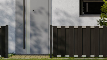 planeo Gardence Premade - BPC recinzione da giardino anteriore antracite con traversa EV1 argento 180 x 90 cm