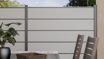 planeo Gardence Simply Premium - recinzione a innesto in PVC bianco con listelli in antracite 180 x 180 cm