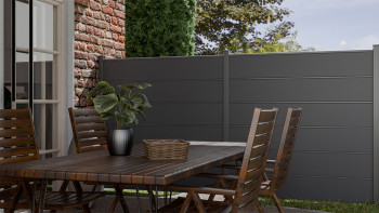 planeo Gardence Simply Premium - recinzione a innesto in PVC grigio antracite con listelli in antracite 180 x 180 cm