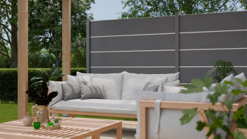 planeo Gardence Simply Premium - recinzione a innesto in PVC grigio antracite con listelli in antracite 180 x 180 cm