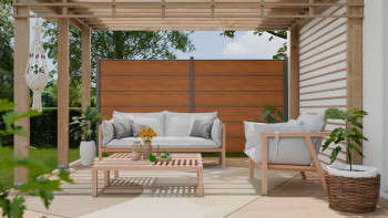 planeo Gardence Simply Premium - recinzione a innesto in PVC Rovere dorato con lesene in antracite 180 x 180 cm