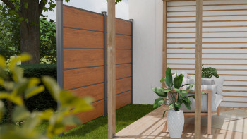 planeo Gardence Simply Premium - recinzione a innesto in PVC Rovere dorato con lesene in antracite 180 x 180 cm