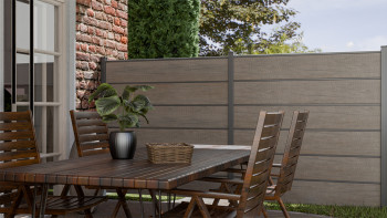planeo Gardence Simply Premium - recinzione a innesto in PVC Monument Oak con lesene in antracite 180 x 180 cm