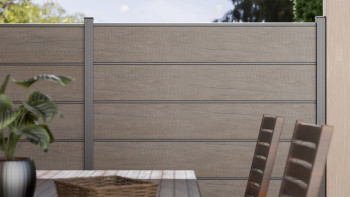 planeo Gardence Simply Premium - recinzione a innesto in PVC Monument Oak con lesene in antracite 180 x 180 cm