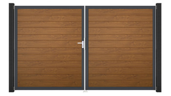 planeo Gardence Simply Small - Porta in PVC - DIN sinistra a 2 ante Golden Oak con telaio in alluminio antracite | DB703 300 x 180 cm
