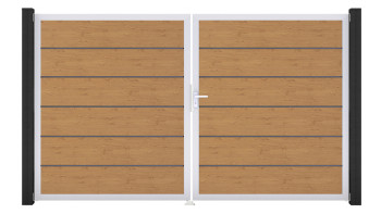 planeo Gardence Simply Premium - Porta in PVC - DIN destro a 2 ante in rovere nodoso naturale con telaio in alluminio argento | EV1 300 x 180 cm