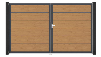 planeo Gardence Simply Premium - Porta in PVC - DIN destra a 2 ante in rovere nodoso naturale con telaio in alluminio antracite | DB703 300 x 180 cm