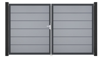 planeo Gardence Simply Premium - Porta in PVC - DIN sinistra a 2 ante grigio argento con telaio in alluminio antracite | DB703 300 x 180 cm