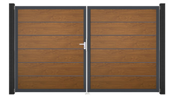 planeo Gardence Simply Premium - Porta in PVC - DIN sinistra 2 ante Golden Oak con telaio in alluminio antracite | DB703 300 x 180 cm