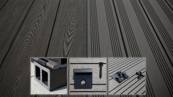 planeo SolidWood WPC decking set completo di tavole massicce - Grigio scuro francese/testurizzato