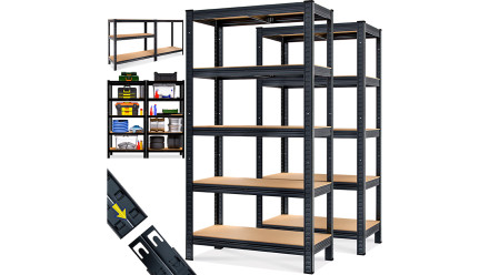 set di 2 scaffali per carichi pesanti planeo - 180 x 90 x 40 cm verniciati a polvere nera