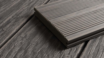 planeo WPC decking plank 5m - solid plank grey - grooved/textured