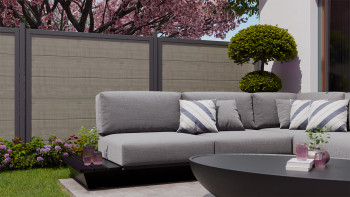 planeo Gardence Simply Guard - Recinzione da giardino in PVC Grigio Frassino Tagliato con telaio in alluminio antracite 180 x 180 cm